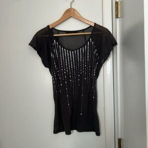 Grey Mesh Sequins Top
